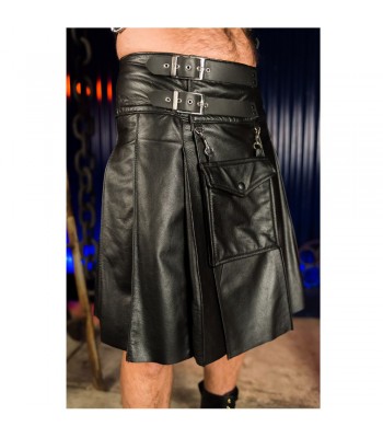 Men’s Black Club Leather Straps Utility Kilt | Gothic Punk Rave Kilt